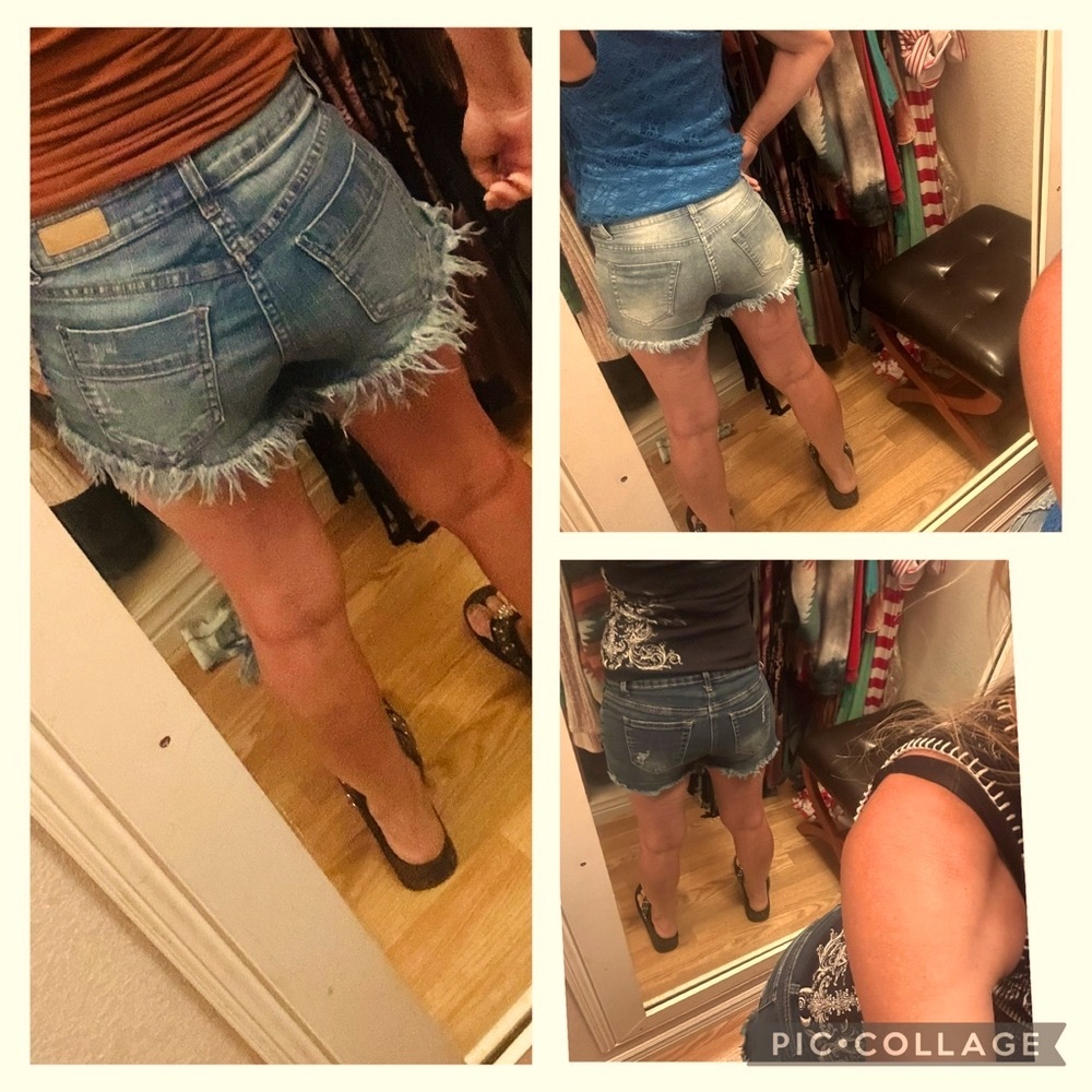 Elan Blue Jean Shorts with Frayed Hem